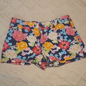 Cherokee Navy Floral Jean Shorts with Multi-Color Blooms
